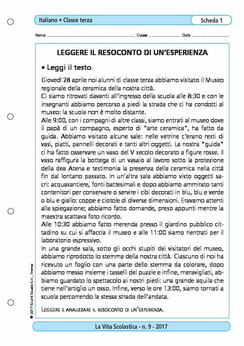 Leggere il resoconto di un’esperienza | Giunti Scuola Leggere il resoconto di un’esperienza | Giunti Scuola