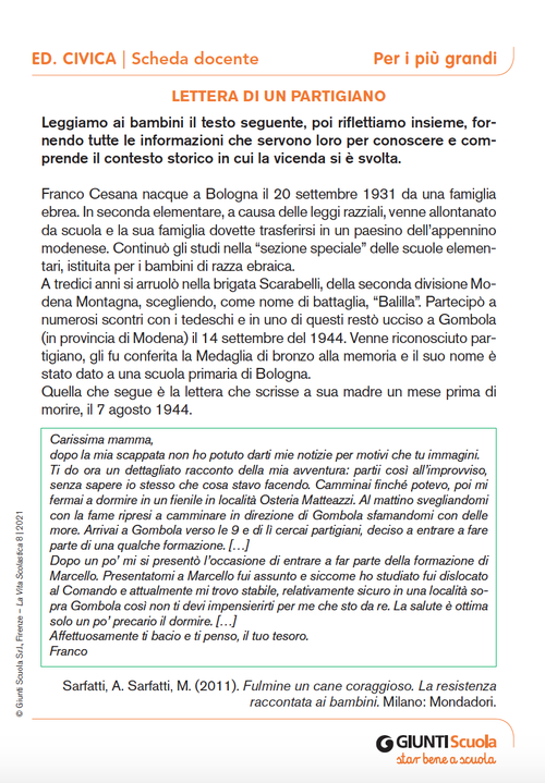 Lettera di un partigiano | Giunti Scuola Lettera di un partigiano | Giunti Scuola
