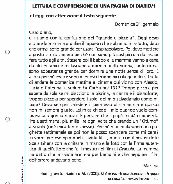 Lettura e comprensione di una pagina di diario/1 Lettura e comprensione di una pagina di