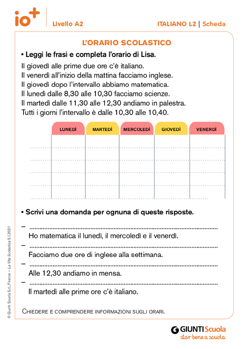 L'orario scolastico | Giunti Scuola L'orario scolastico | Giunti Scuola