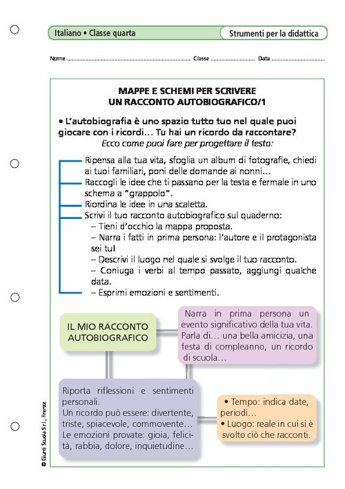 Mappe e schemi per scrivere un racconto autobiografico/1 | Giunti Scuola Mappe e schemi per scrivere un racconto autobiografico/1 | Giunti Scuola