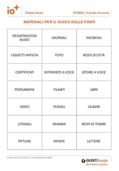 Materiali per il gioco delle fonti | Giunti Scuola Materiali per il gioco delle fonti | Giunti Scuola