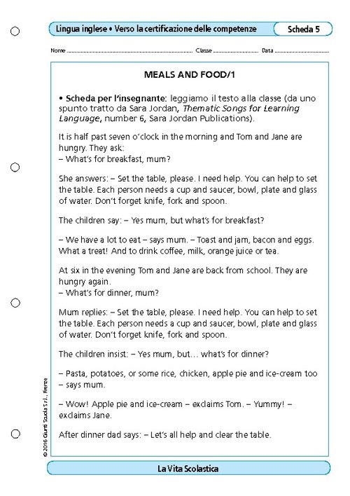 Meals and food/1 | Giunti Scuola Meals and food/1 | Giunti Scuola