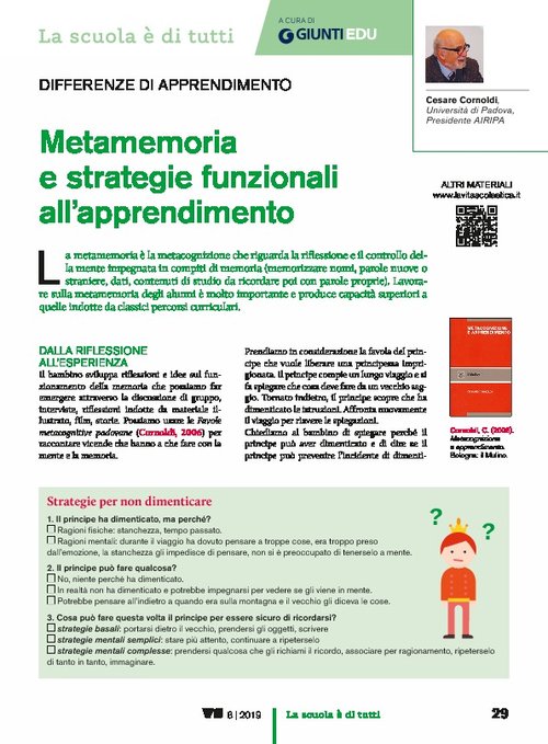 Metamemoria e strategie funzionali all’apprendimento | Giunti Scuola Metamemoria e strategie funzionali all’apprendimento | Giunti Scuola