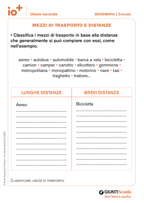 Mezzi di trasporto e distanze | Giunti Scuola Mezzi di trasporto e distanze | Giunti Scuola