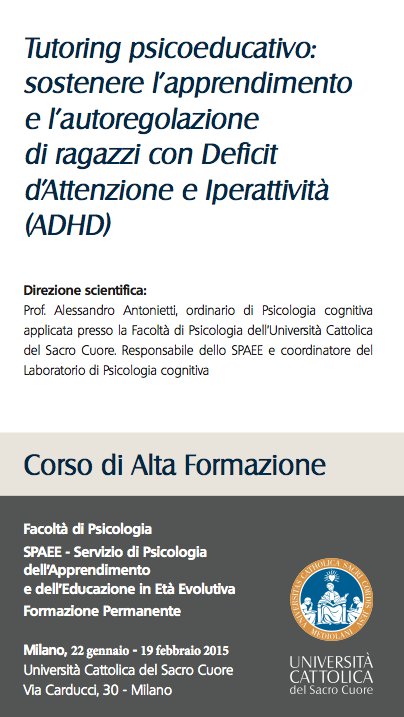 Milano - Scadono il 15 gennaio le iscrizioni al corso "Tutoring psicoeducativo: sostenere l’apprendimento e l’autoregolazione di ragazzi con Deficit d’Attenzione e Iperattività (ADHD)" | Giunti Scuola