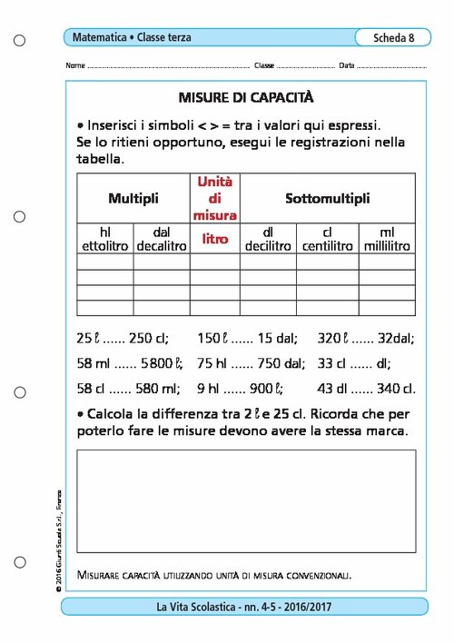 Misure di capacità | Giunti Scuola Misure di capacità | Giunti Scuola