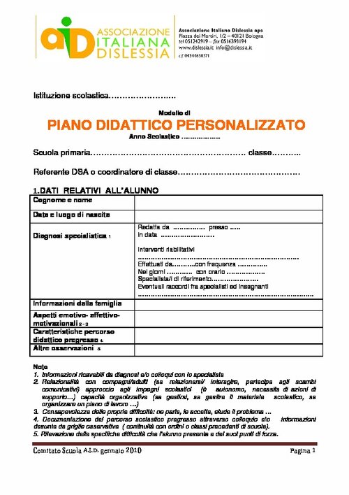 Modello di Piano Didattico Personalizzato per la scuola primaria (AID) | Giunti Scuola Modello di Piano Didattico Personalizzato per la scuola primaria (AID) | Giunti Scuola