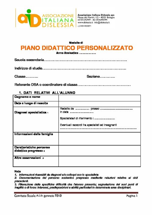 Modello di Piano Didattico Personalizzato per la scuola secondaria di I e II grado (AID) | Giunti Scuola Modello di Piano Didattico Personalizzato per la scuola secondaria di I e II grado (AID) | Giunti Scuola