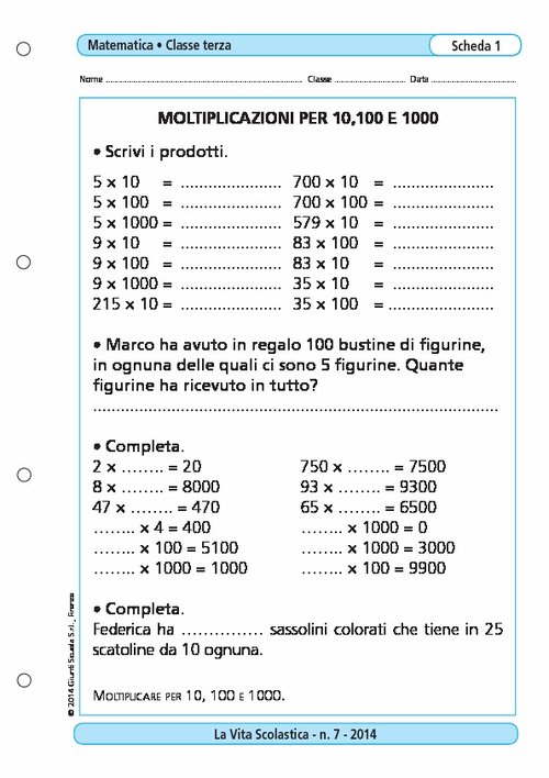 Moltiplicazioni per 10, 100 e 1000 | Giunti Scuola Moltiplicazioni per 10, 100 e 1000 | Giunti Scuola