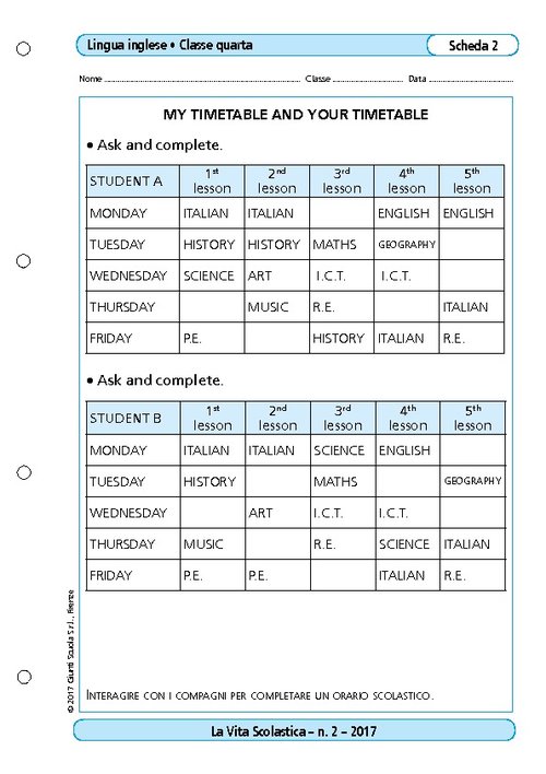 My timetable and your timetable | Giunti Scuola