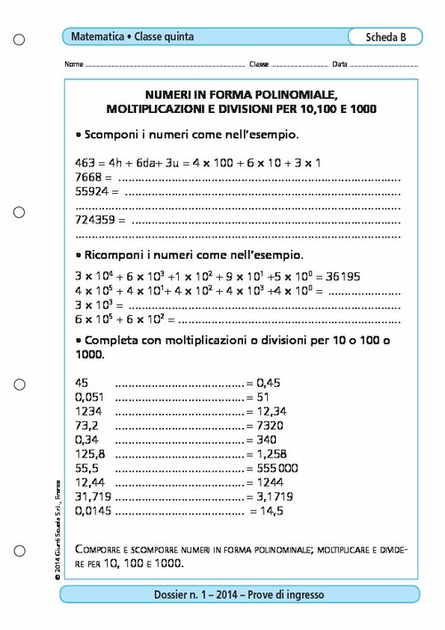 Numeri in forma polinomiale, moltiplicazioni e divisioni per 10, 100 e 1000 | Giunti Scuola