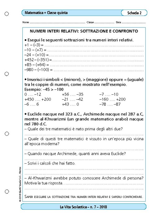 Numeri interi relativi: sottrazione e confronto | Giunti Scuola Numeri interi relativi: sottrazione e confronto | Giunti Scuola