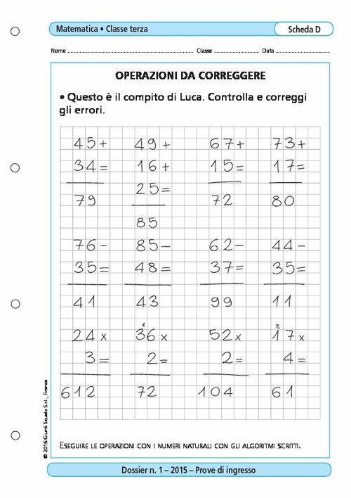 Operazioni da correggere | Giunti Scuola Operazioni da correggere | Giunti Scuola