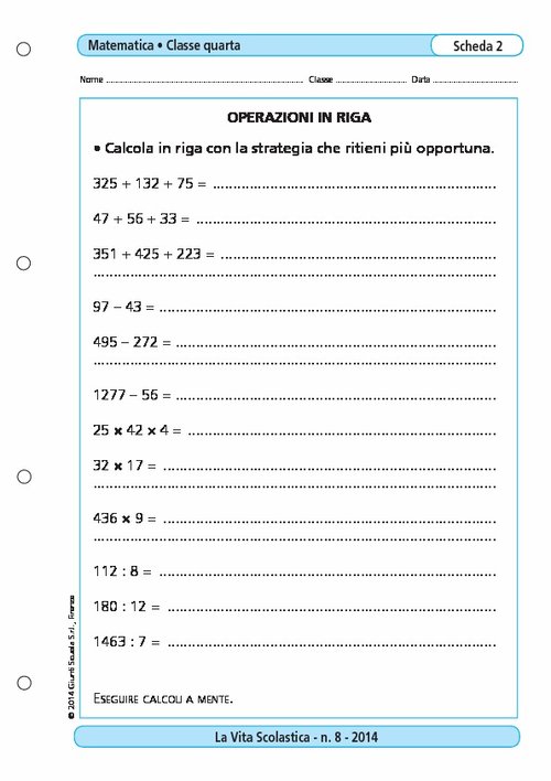 Operazioni in riga | Giunti Scuola Operazioni in riga | Giunti Scuola
