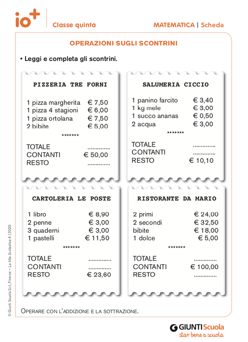 Operazioni sugli scontrini | Giunti Scuola Operazioni sugli scontrini | Giunti Scuola