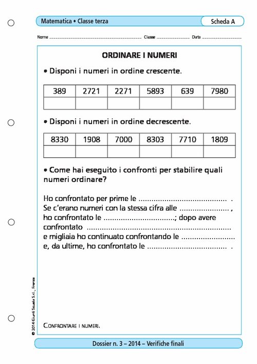 Ordinare i numeri | Giunti Scuola Ordinare i numeri | Giunti Scuola