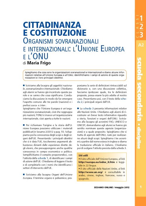 Organismi sovranazionali e internazionali: l'Unione Europea e l'Onu | Giunti Scuola