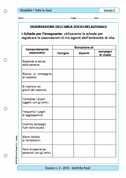 Osservazione dell'area socio-relazionale | Giunti Scuola Osservazione dell'area socio-relazionale | Giunti Scuola