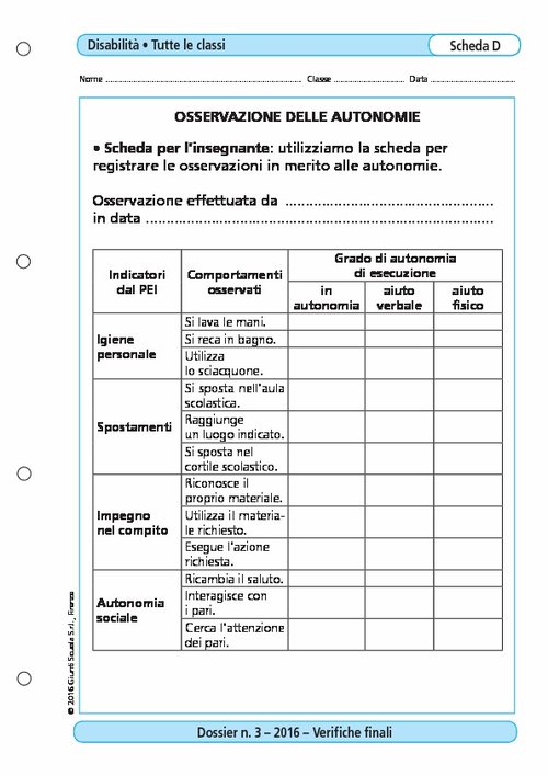 Osservazione delle autonomie | Giunti Scuola Osservazione delle autonomie | Giunti Scuola
