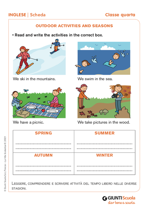 Outdoor activities and seasons | Giunti Scuola Outdoor activities and seasons | Giunti Scuola