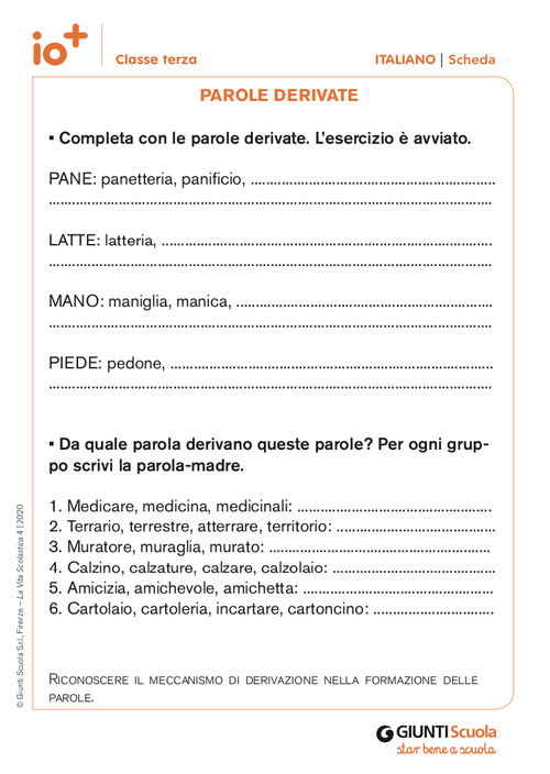 Parole derivate | Giunti Scuola Parole derivate | Giunti Scuola