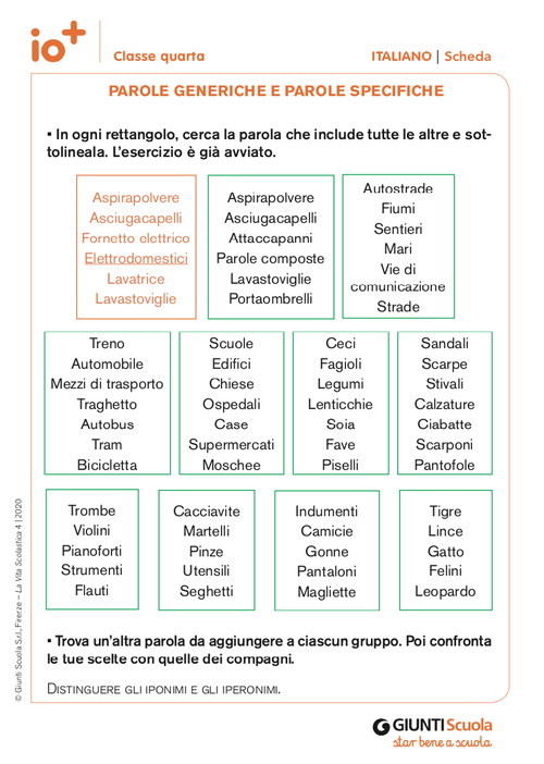 Parole generiche e parole specifiche | Giunti Scuola Parole generiche e parole specifiche | Giunti Scuola