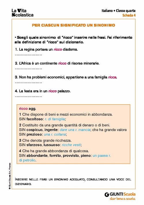 Per ciascun significato un sinonimo | Giunti Scuola Per ciascun significato un sinonimo | Giunti Scuola