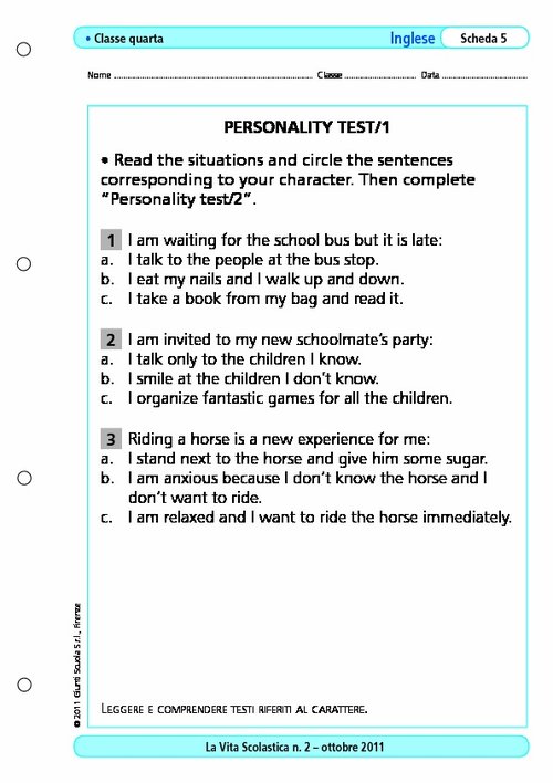 Personality test/1 | Giunti Scuola Personality test/1 | Giunti Scuola