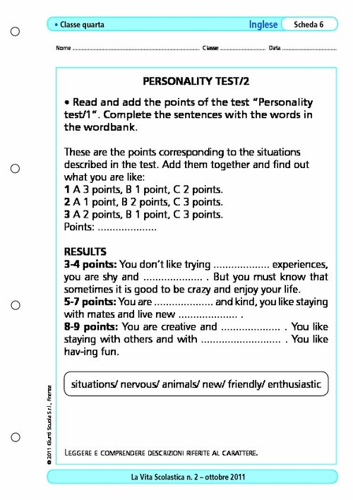 Personality test/2 | Giunti Scuola Personality test/2 | Giunti Scuola