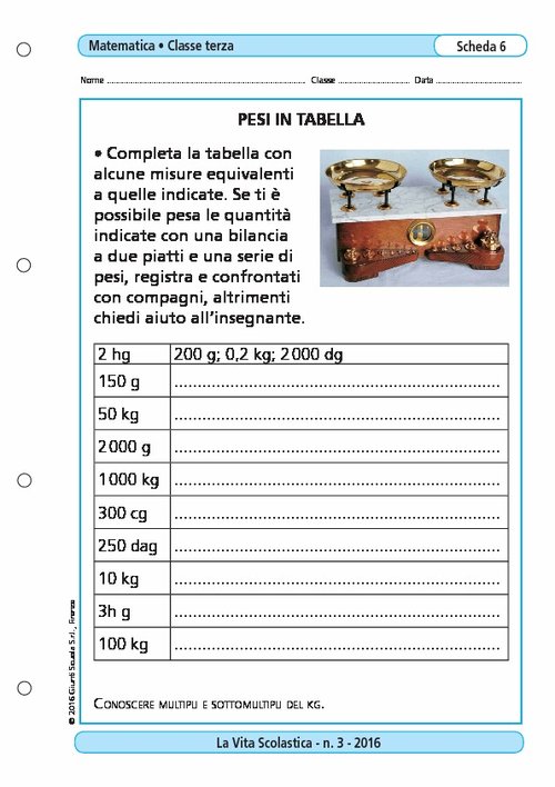 Pesi in tabella | Giunti Scuola Pesi in tabella | Giunti Scuola