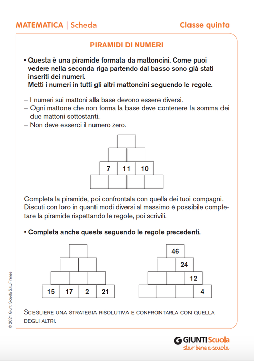 Piramidi di numeri | Giunti Scuola Piramidi di numeri | Giunti Scuola
