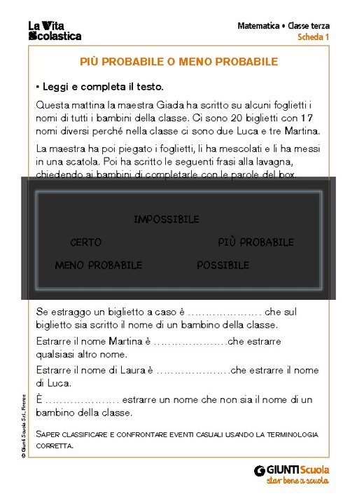 Più probabile o meno probabile | Giunti Scuola Più probabile o meno probabile | Giunti Scuola