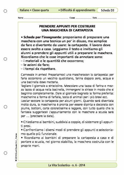 Prendere appunti per costruire una maschera di cartapesta | Giunti Scuola