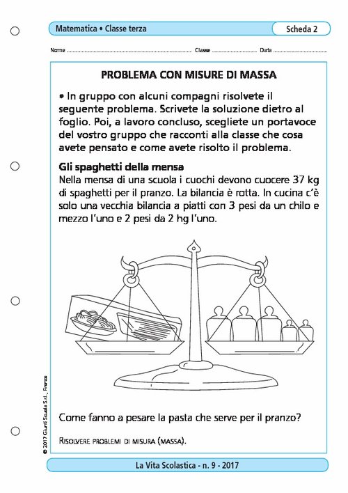 Problema con misure di massa | Giunti Scuola Problema con misure di massa | Giunti Scuola