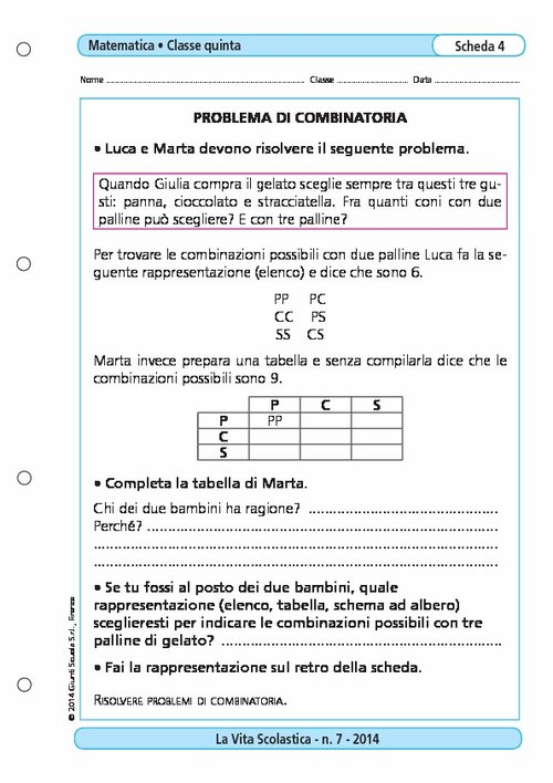 Problema di combinatoria | Giunti Scuola Problema di combinatoria | Giunti Scuola