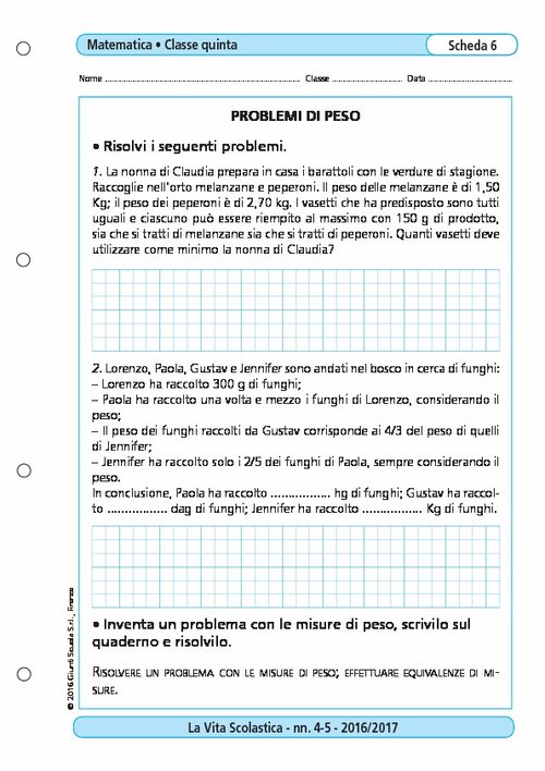 Problemi di peso | Giunti Scuola Problemi di peso | Giunti Scuola