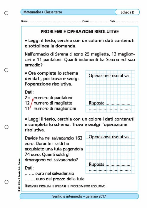 Problemi e operazioni risolutive | Giunti Scuola Problemi e operazioni risolutive | Giunti Scuola