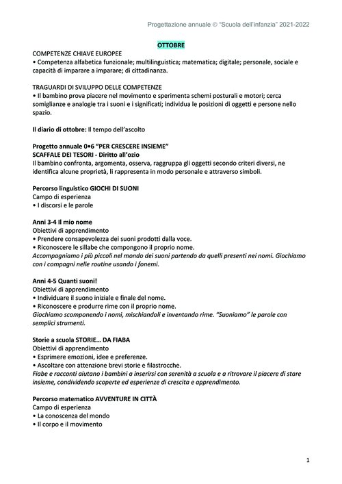 Progettazione annuale di Scuola dell'Infanzia (2021-2022) - PDF | Giunti Scuola