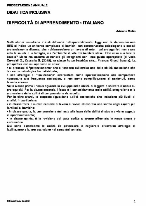 Progettazione annuale: Difficoltà di appredimento - Italiano, tutte le classi (Doc) | Giunti Scuola