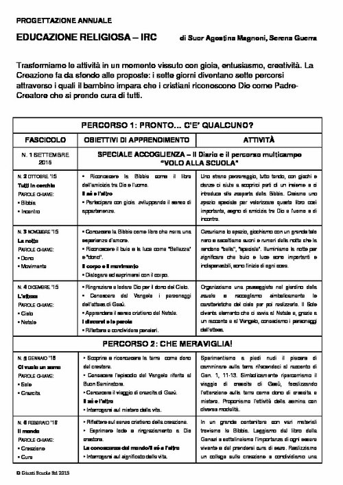 Progettazione annuale: Educazione religiosa - IRC (Word) | Giunti Scuola Progettazione annuale: Educazione religiosa - IRC (Word) | Giunti Scuola