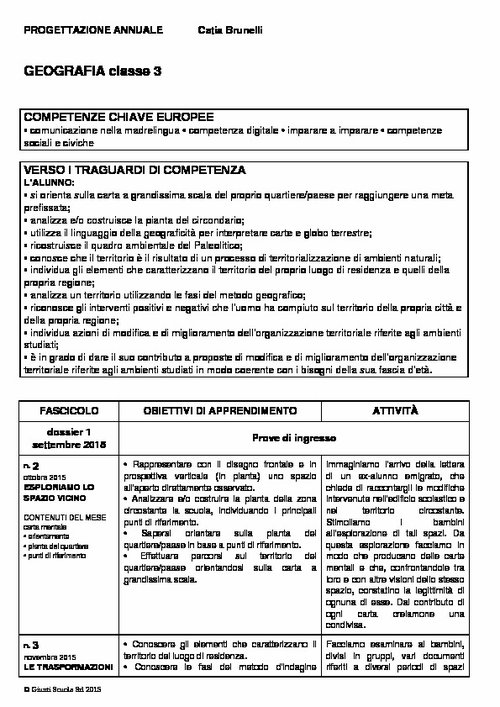 Progettazione annuale: Geografia, classe 3 (Word) | Giunti Scuola Progettazione annuale: Geografia, classe 3 (Word) | Giunti Scuola