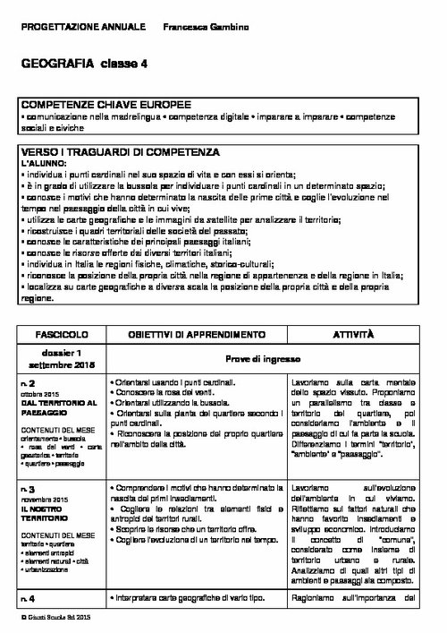 Progettazione annuale: Geografia, classe 4 (Word) | Giunti Scuola Progettazione annuale: Geografia, classe 4 (Word) | Giunti Scuola