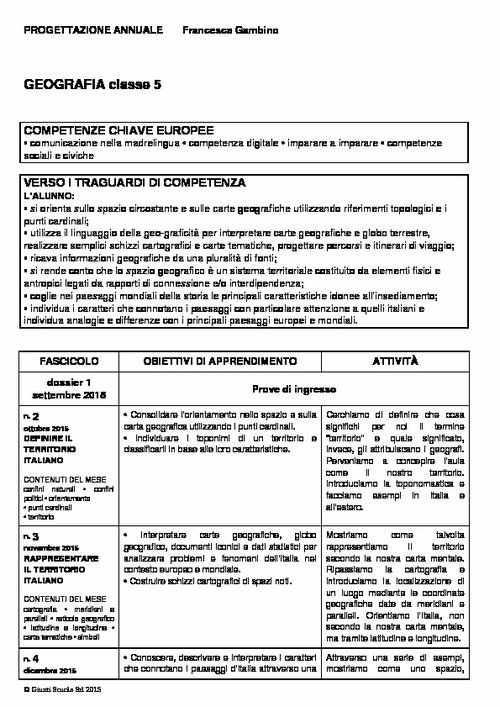 Progettazione annuale: Geografia, classe 5 (Word) | Giunti Scuola Progettazione annuale: Geografia, classe 5 (Word) | Giunti Scuola