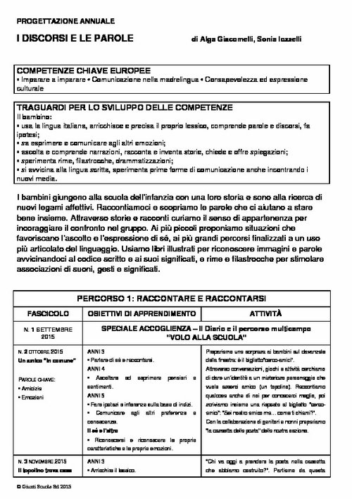 Progettazione annuale: I discorsi e le parole (Word) | Giunti Scuola Progettazione annuale: I discorsi e le parole (Word) | Giunti Scuola