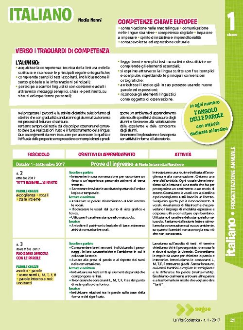 Progettazione annuale: Italiano, classe 1 (Pdf) | Giunti Scuola Progettazione annuale: Italiano, classe 1 (Pdf) | Giunti Scuola