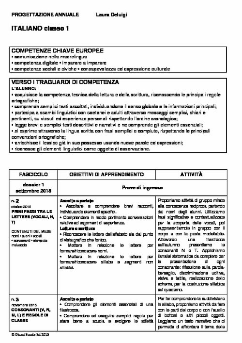 Progettazione annuale: Italiano, classe 1 (Word) | Giunti Scuola Progettazione annuale: Italiano, classe 1 (Word) | Giunti Scuola