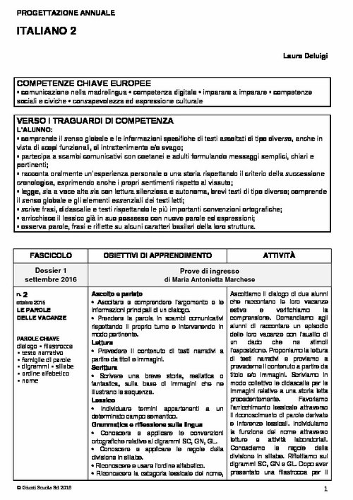 Progettazione annuale: Italiano, classe 2 (Doc) | Giunti Scuola Progettazione annuale: Italiano, classe 2 (Doc) | Giunti Scuola