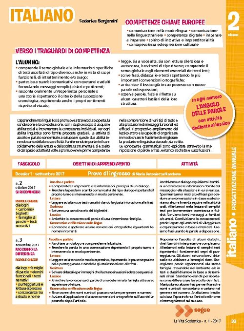 Progettazione annuale: Italiano, classe 2 (Pdf) | Giunti Scuola