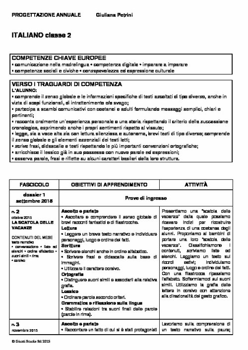 Progettazione annuale: Italiano, classe 2 (Word) | Giunti Scuola Progettazione annuale: Italiano, classe 2 (Word) | Giunti Scuola